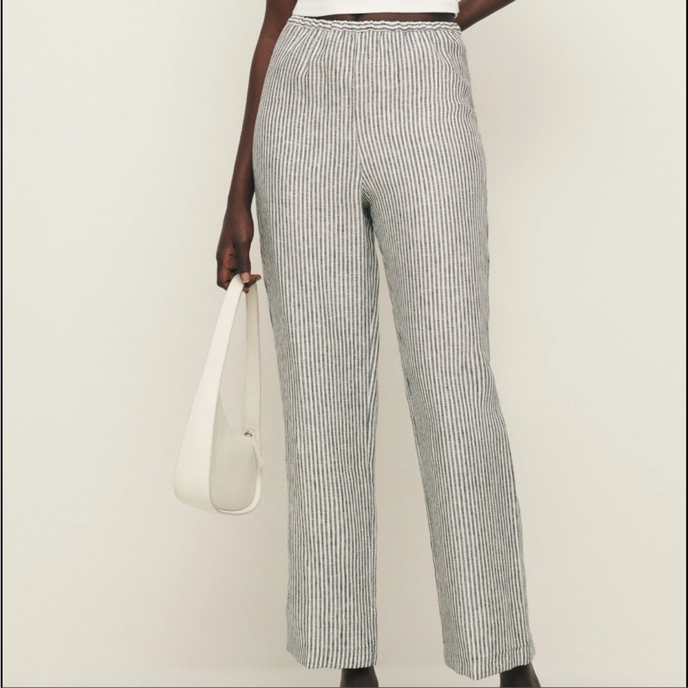 Reformation Remi Cropped Linen Stripped Pant